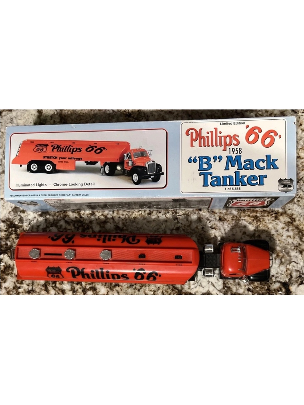 1958 B Mack Coin-Bank Tanker Philips '66' JMT Replicas Illuminated Lights - New